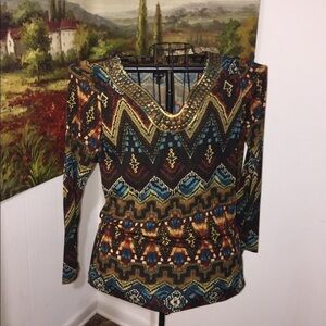 Rafaella size small studded Aztec southwestern print boho bohemian hippie comfy